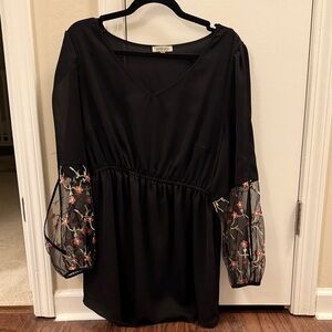 Black Dress with Floral Mesh Sleeves